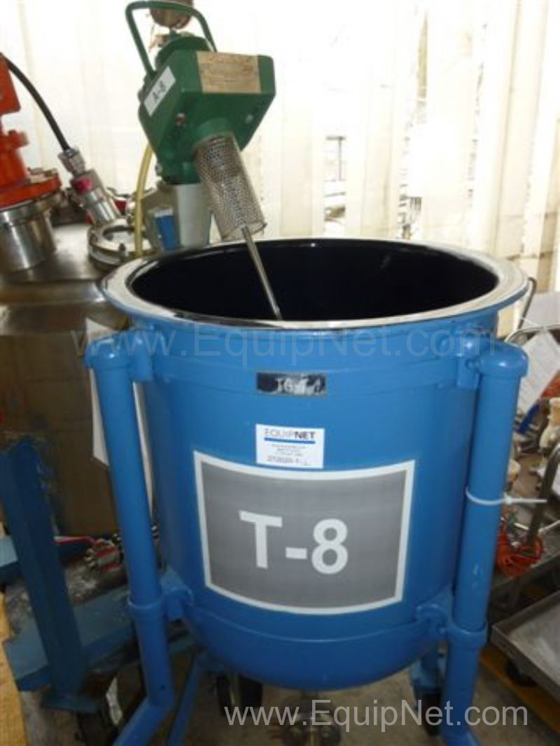 Lot of (3) Pfaudler 25 Gallon Portable Glass Lined Mix Tanks with Agitators T-8,10,12