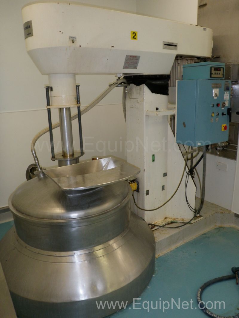 Mastermix High Shear Turbine Mixer inside a 316L Stainless steel Vertical 1200 Litre Mixing Vessel