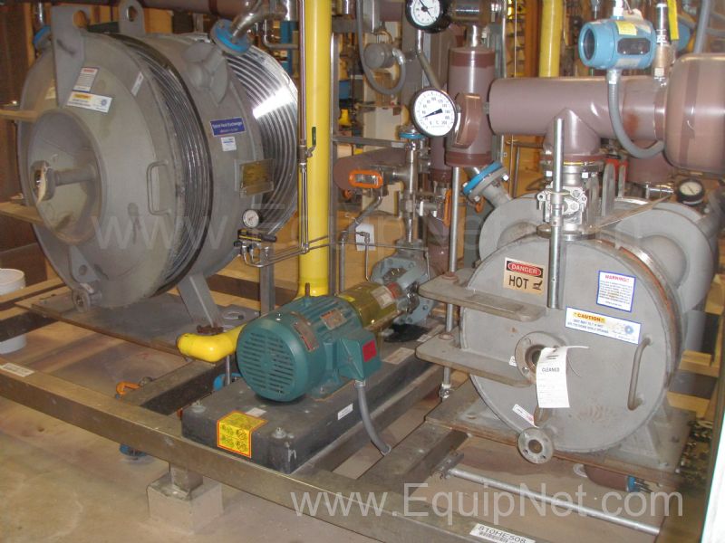 Two APV Alfa Laval 316L SS Spiral Heat Exchangers (105 & 275 Sq Ft) on Skid w/Pump