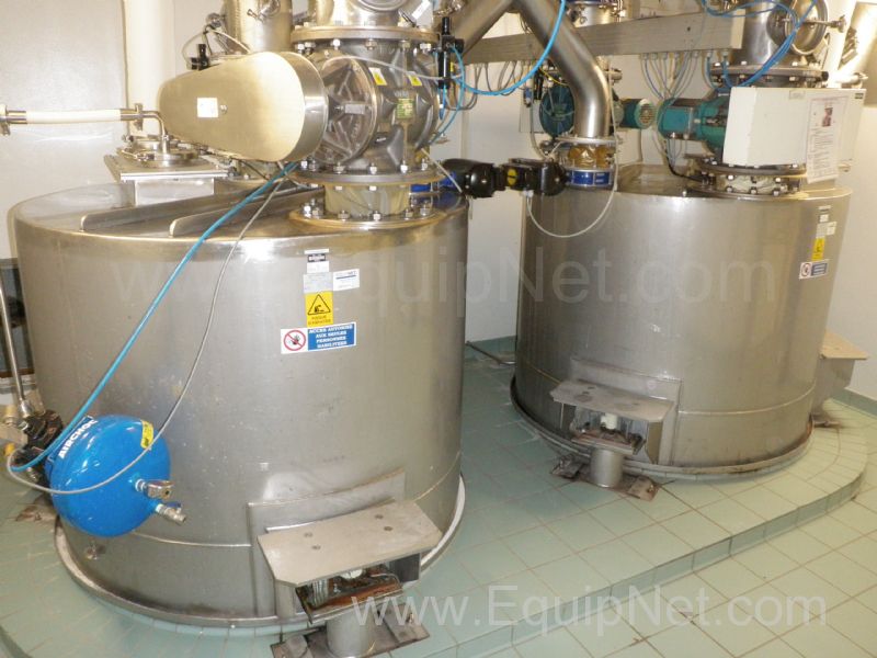 Ceram 2 off 2000 Litre Stainless Steel Coned Powder Pre mix weighing Feed Hoppers Tower 2
