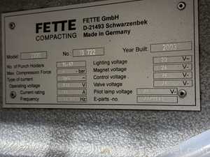 Fette 2200 Tablet Press 36 Station with B Tooling