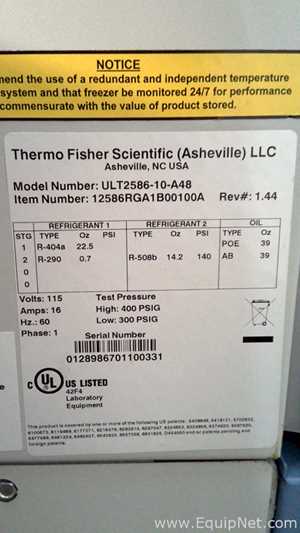 Thermo Fisher ULT2586-10-A48 Revco Ultima Plus Ultra-Low Temperature Freezer