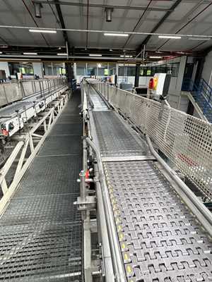 Sipac and Anduze Overhead Conveyor Belt from Spiral Elevator to Palletiser - Line 1