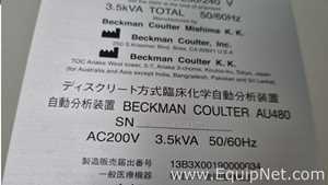 Beckman Coulter AU480 Clinical Chemistry Analyzer