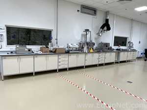 Lot of 4 Laboratory Benches With 14 Door Cupboards and 16 Drawers
