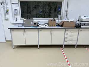 Lot of 4 Laboratory Benches With 14 Door Cupboards and 16 Drawers