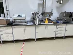 Lot of 4 Laboratory Benches With 14 Door Cupboards and 16 Drawers