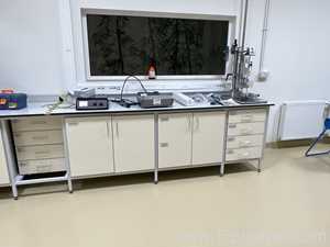 Lot of 4 Laboratory Benches With 14 Door Cupboards and 16 Drawers