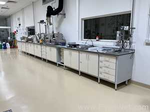 Lot of 4 Laboratory Benches With 14 Door Cupboards and 16 Drawers