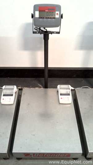 Lot of 3 OHAUS Corporation Defender 3000 Stainless Steel Floor Scales with OHAUS SF40A Printers