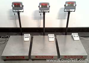 Lot of 3 OHAUS Corporation Defender 3000 Stainless Steel Floor Scales with OHAUS SF40A Printers