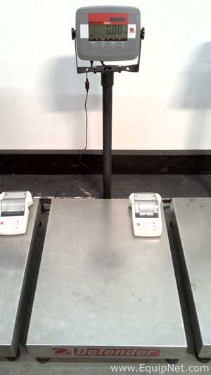 Lot of 3 OHAUS Corporation Defender 3000 Stainless Steel Floor Scales with OHAUS SF40A Printers