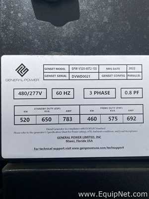 Generador Diesel General Power Limited, Inc. GPW-V520-60T2-1SS