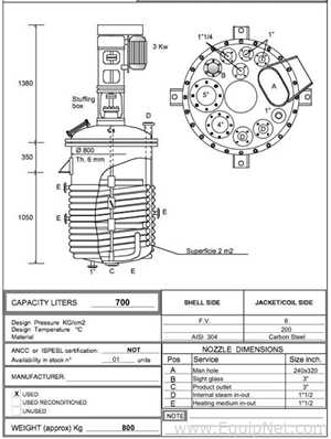 Reactor 700 Liters with with Limpet Coil Jacket