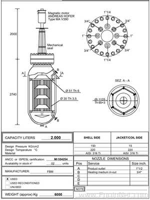 FBM 2000 Liters Reactor with Jacket