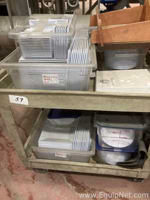 One Lot Of White Melamine Tap Room Dishes and Sysco Napkin Dispensers