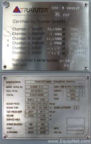 Tranter 2098 Sq. Ft. SHE Spiral Heat Exchanger Heat Exchanger Condenser