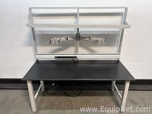 Lot of 15 Six Foot Black Top Lab Benches with Shelves and Arms to Attach Computers