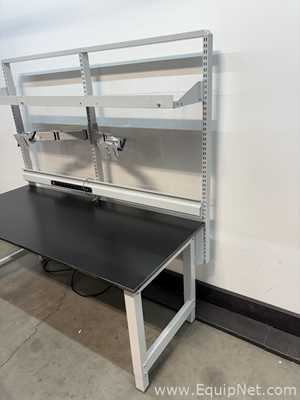 Lot of 15 Six Foot Black Top Lab Benches with Shelves and Arms to Attach Computers