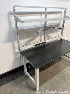 Lot of 15 Six Foot Black Top Lab Benches with Shelves and Arms to Attach Computers