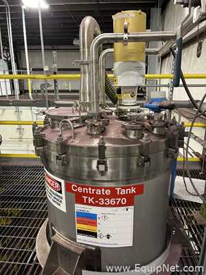 850 Lt Feldmeier 304 Stainless Steel Centrate Tank with Lightnin Agitator on Top