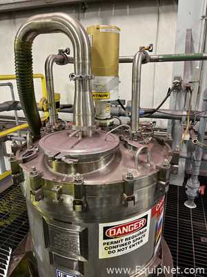 850 Lt Feldmeier 304 Stainless Steel Centrate Tank with Lightnin Agitator on Top