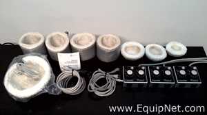 Lot of 3 Glas-Col PL3122 Minitwin Temperature Controller with Assorted Glas-Col Heating Mantles