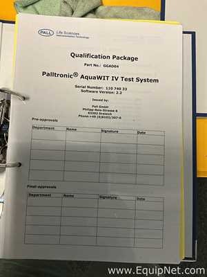 Unused Pall Life Sciences Palltronic AquaWIT IV Filter Integrity Test System