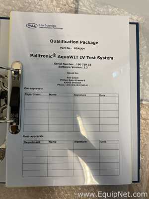 Unused Pall Life Sciences Palltronic AquaWIT IV Filter Integrity Test System
