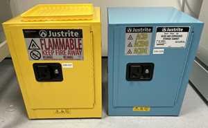 Lot of 2 Off Justrite 15 Litre Hazardous Chemical Storage Cabinets