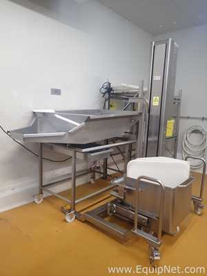 Syspal 600/SCM-1266 Bin Lifter with Lot of 30 Bins and Eurobin Washer