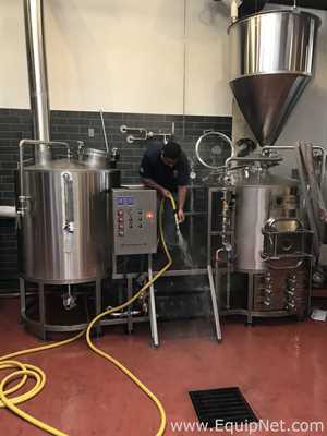 Unused Portland Kettle Works 5 BBL Brewhouse with 15 BBL Hit Liquor Tank and 3 Head Keg Washer