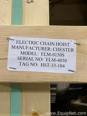 Unused Chester Hoist 3000 LB. Centrifuge Hoist ELM-0150-S Hoist