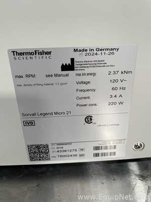 Lot of 2 Thermo Scientific Sorvall Legend Micro 21 Laboratory Centrifuges