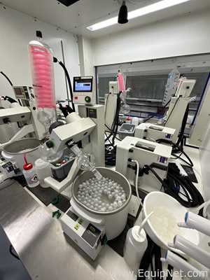 Buchi R-100 Rotary Evaporator with B-100 Heating Bath, V-300 Vacuum Pump and F-314 Recirc Chiller