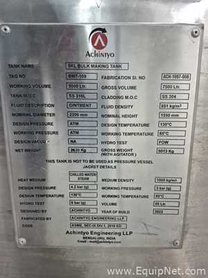 Achintyo Stainless Steel 316L 5000 Liters Bulk Making Tank