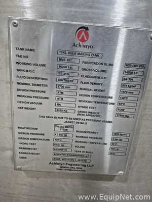 Achintyo Stainless Steel 316L 10000 Liters Bulk Making Tank