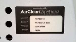Campana de Ventilación y Flujo AirClean Systems AC720TCS