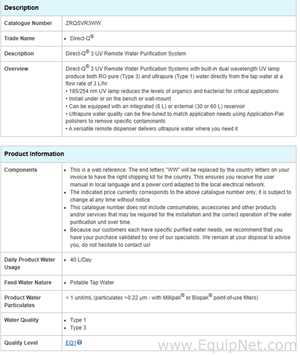 Sistema de Purificación y Destilación de Agua Millipore Direct-Q 3 UV-R