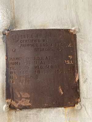 Brunner Engineering Steel Pressure Vessel  V-1518
