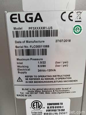 Elga PF3XXXXM1-US Water Purification System with Wall Mount