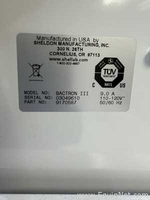 Sheldon Manufacturing Inc. Bactron III Anaerobic Environmental Workstation And Glove Box