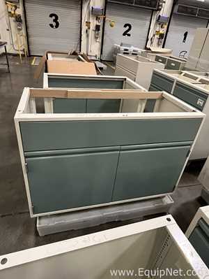 Lot of Lab Storage Counters and Cabinets, Agave and Light Neutral Colors and one pump