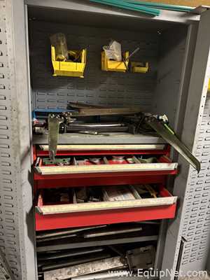 Two Cabinets With Miscelleaneous Repair Parts, One Justrite Flamable Cabinet