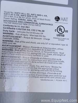 Lot of 2 Haworth Co HAT2-HI-L-XX Electrical Height Adjustable Single Motor Tables