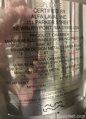 Alfa Laval Contherm 6X3 Scraped Surface Heat Exchanger