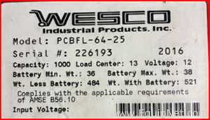 Empilhadeira Wesco PCBFL-64-25