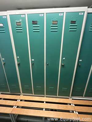 Lot of 2 4-Door Metal Wardrobe Lockers With Metal Stands