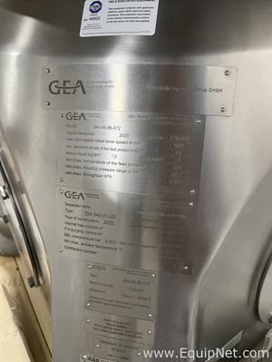 Clarificador GEA Mechanical Equipment US Inc. BKI 45-86-572. Sin usar