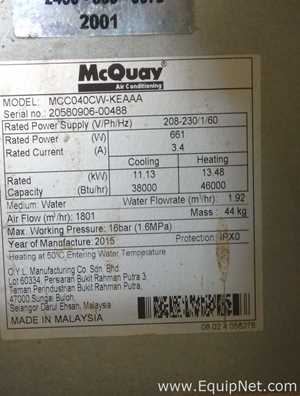 Equipamento de Qualidade do Ar McQuay  MCC040CW-KEAAA